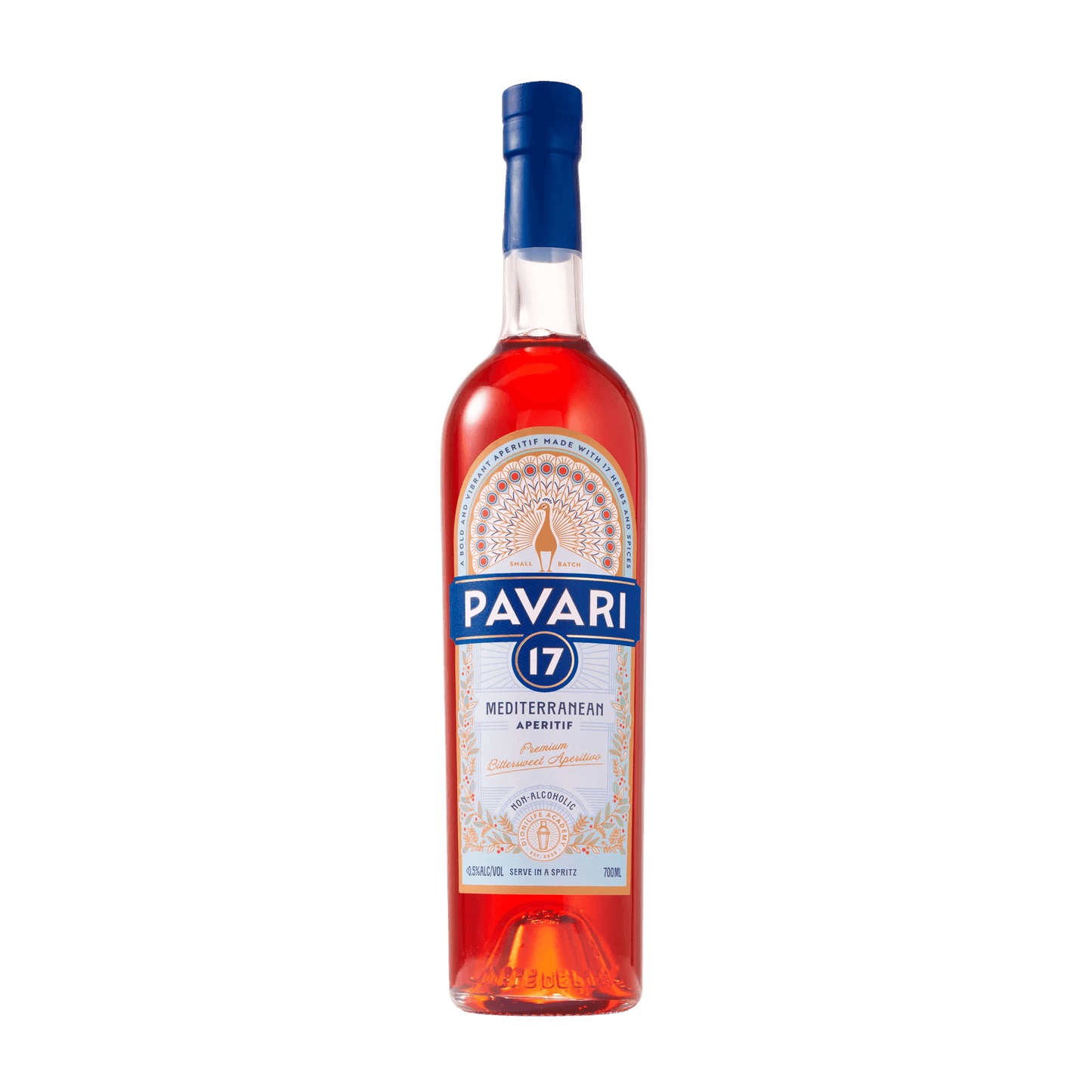 Bottle of Pavari 17 Mediterranean Vermouth on a black background