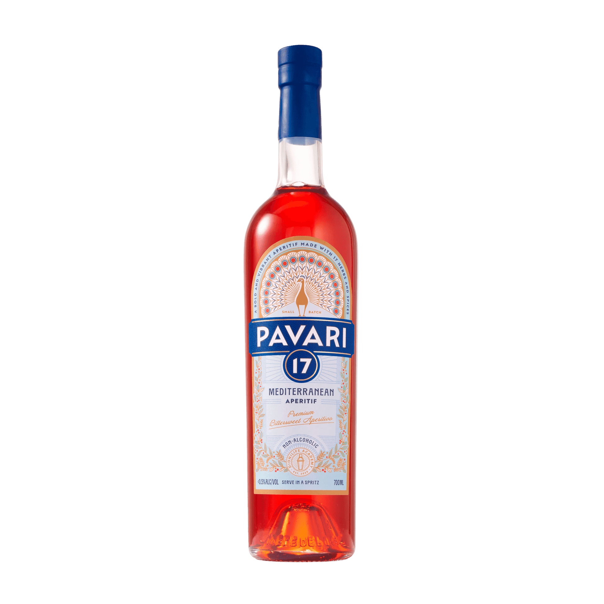 Bottle of Pavari 17 Mediterranean Vermouth on a black background