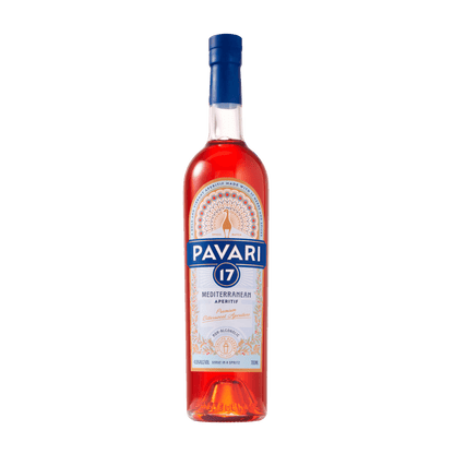 Bottle of Pavari 17 Mediterranean Vermouth on a black background