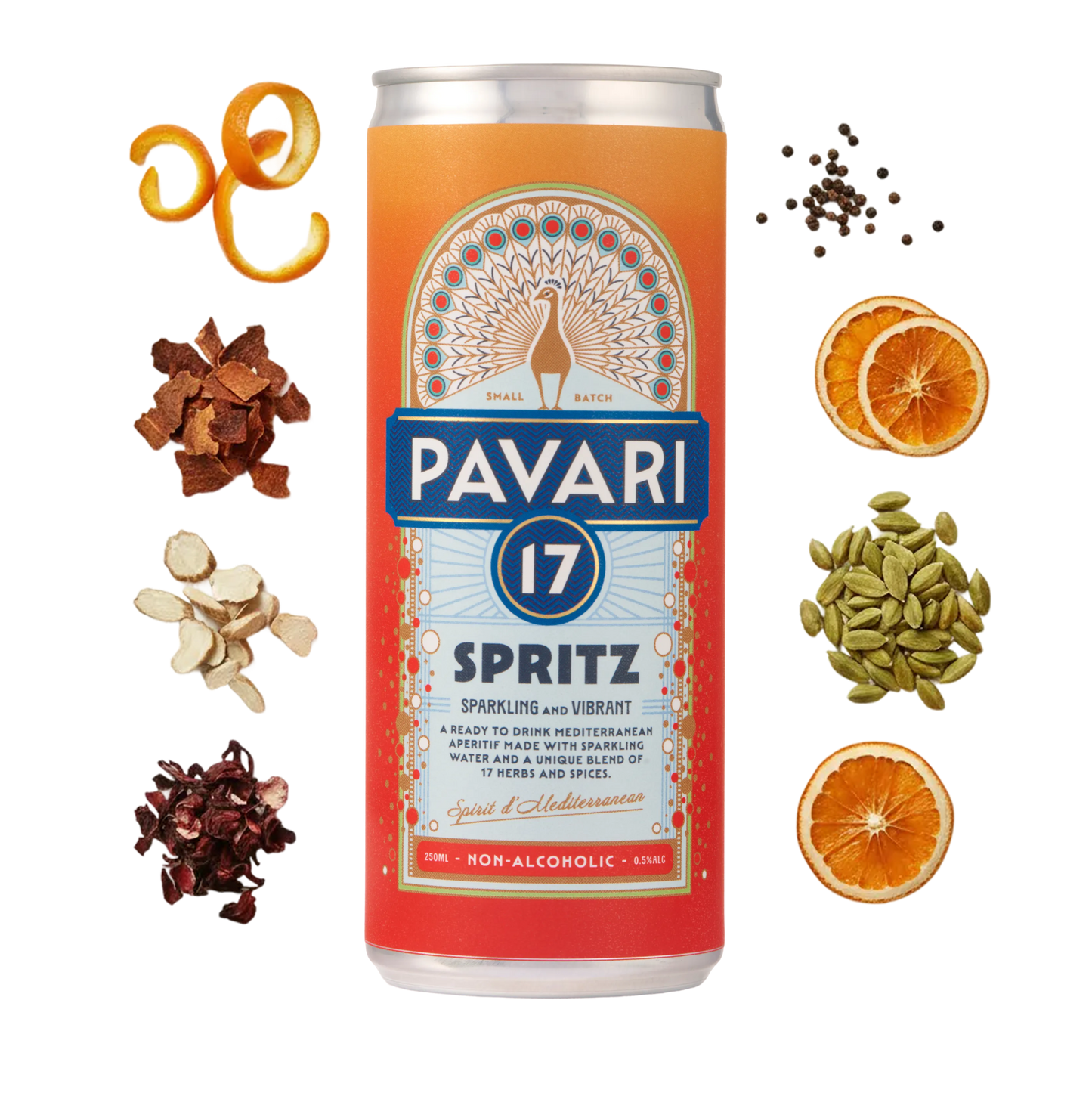 Pavari 17 Spritz - Alcohol-Free Mediterranean Spritz - 250ml can - 12 Pack