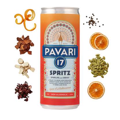 Pavari 17 Spritz - Alcohol-Free Mediterranean Spritz - 250ml can - 12 Pack